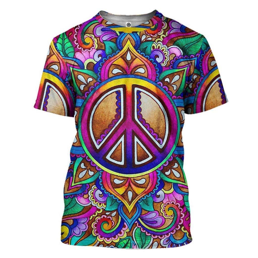  Hippie Hoodie Peace Symbol Mandala Multicolor T-shirt Hoodie Adult Colorful Unisex Full Print