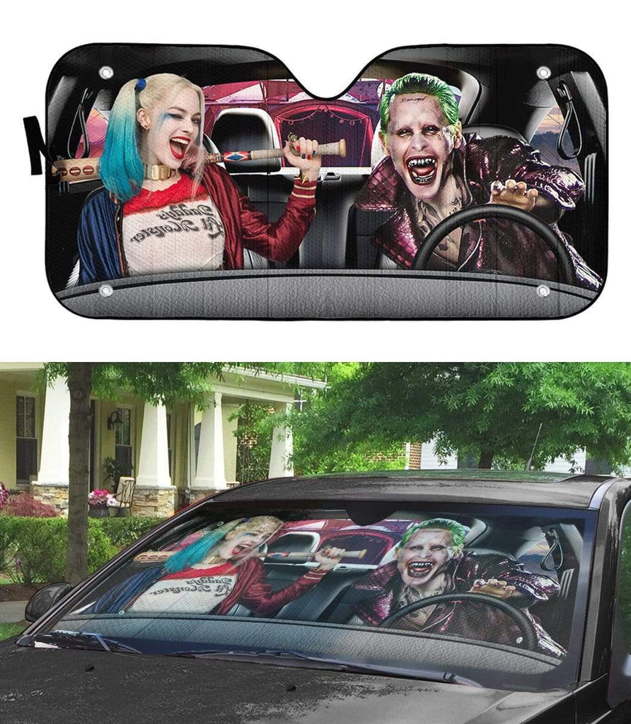  DC Joker And Harley Windshield Sun Shade Joker And Harley Quinn For A Run Car Sun Shade
