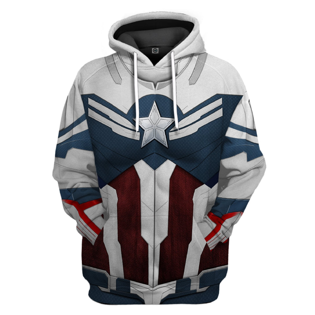 MV Shirt Captain America T-shirt Sam Wilson Captain America Sit Costume White Blue Hoodie MV Hoodie