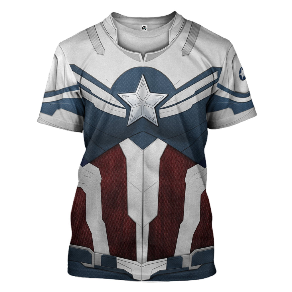 MV Shirt Captain America T-shirt Sam Wilson Captain America Sit Costume White Blue Hoodie MV Hoodie