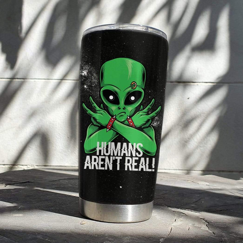 Alien Tumbler Cup 20 oz Human Are Fake Green Alien UFO Black Tumbler 20 oz