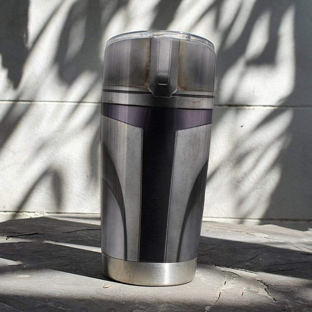  SW Tumbler 20 Oz SW Mandalorian Helmet Machine Silver Tumbler 20 Oz Travel Mug