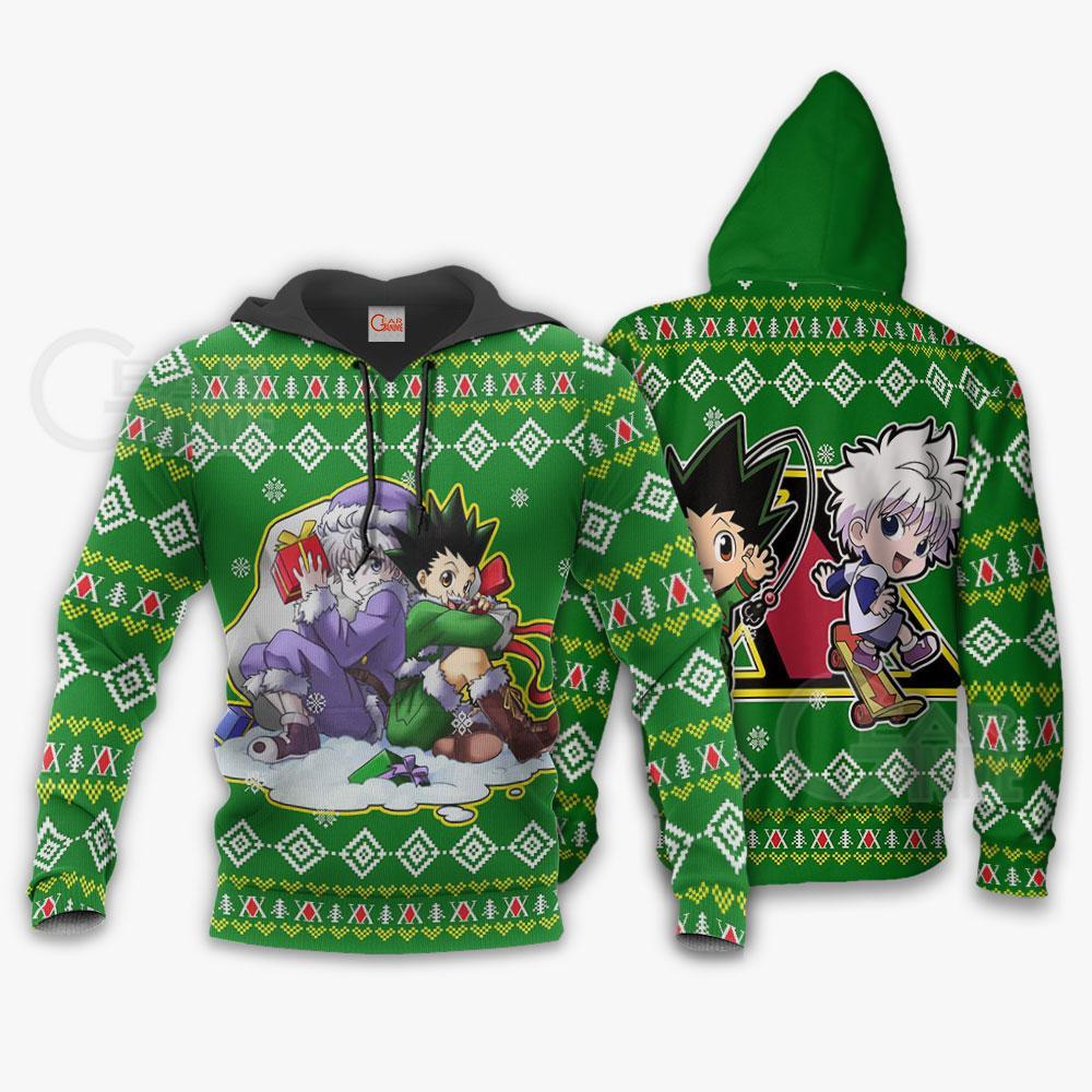  Hunter X Hunter Hoodie Gon And Killua Christmas Pattern Green Hoodie Hunter X Hunter Merch Anime Hoodie  