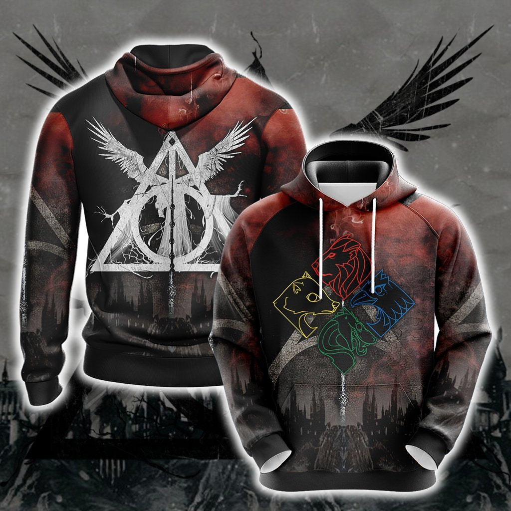 HP Hoodie HP Death Hallows Hogwarts Houses Symbols Hoodie