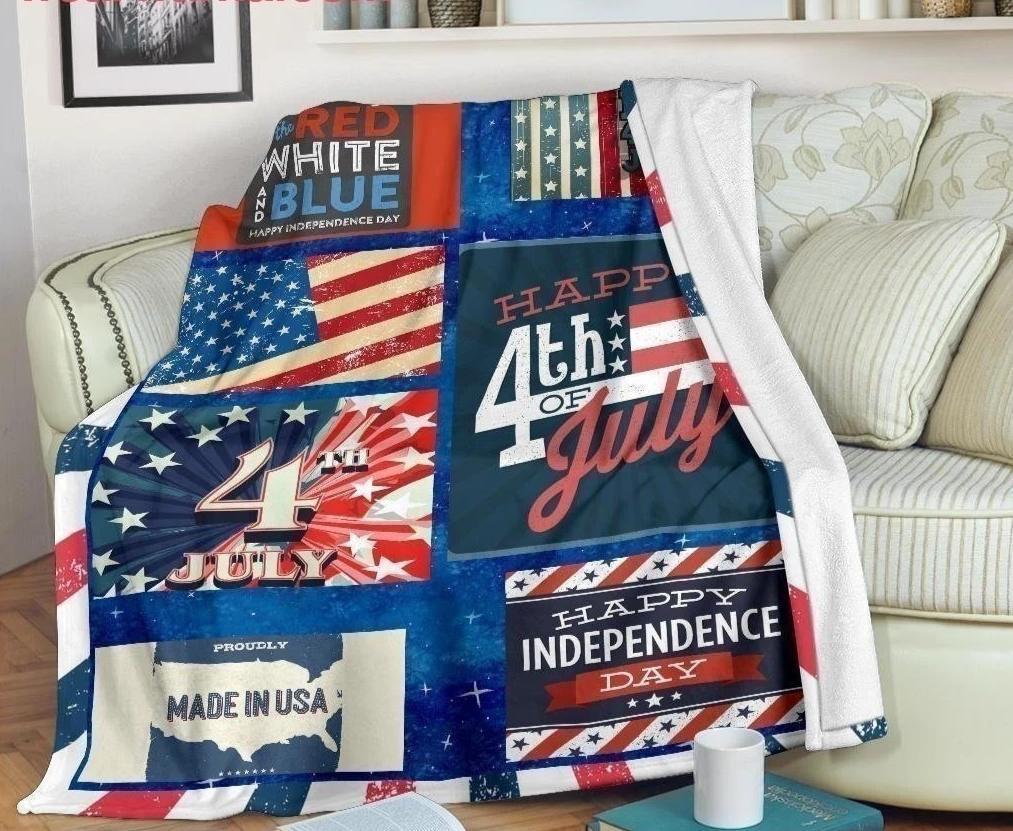 4th Of July Blanket Happy Independence Day White Blue Red Blanket