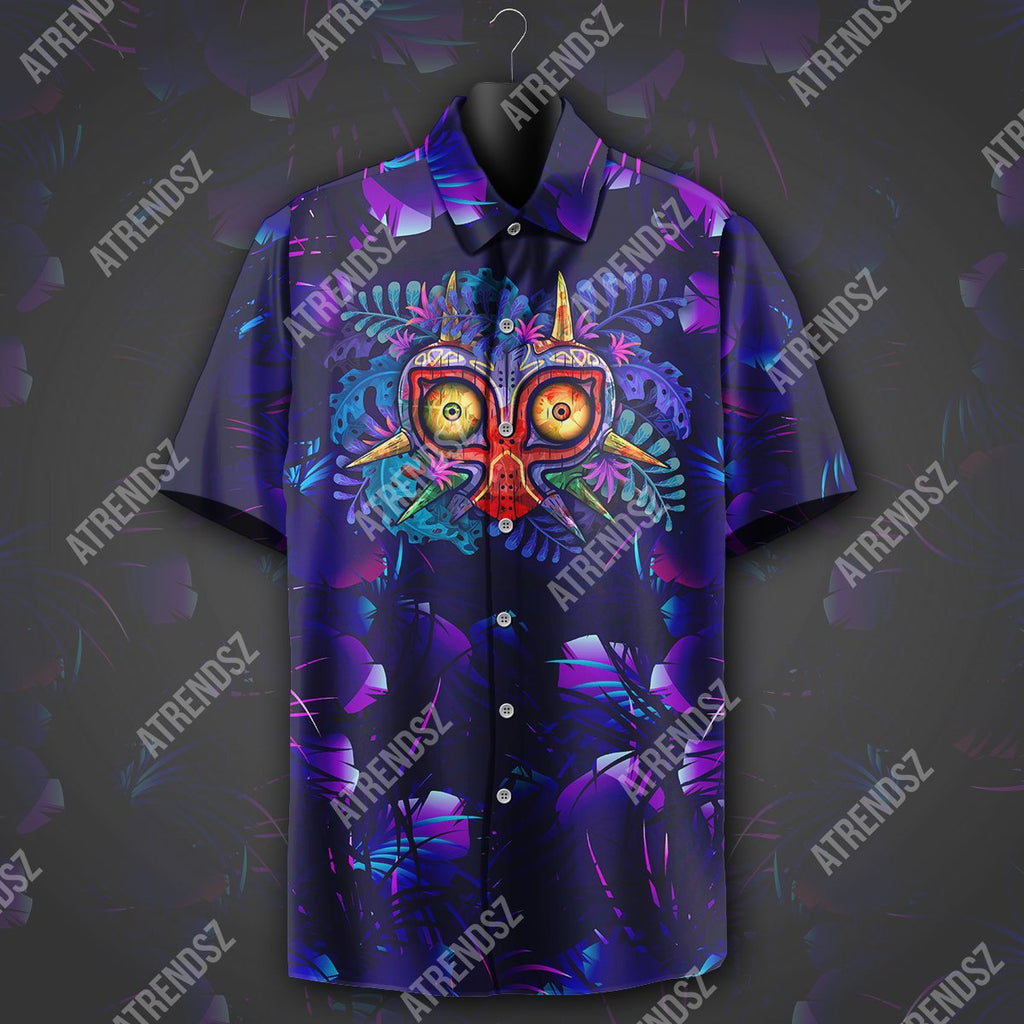  Legend Of Zelda Hawaii Shirt Majora's Mask Tropical Dark Blue Purple Hawaiian Shirt Legend Of Zelda  Aloha Shirt 