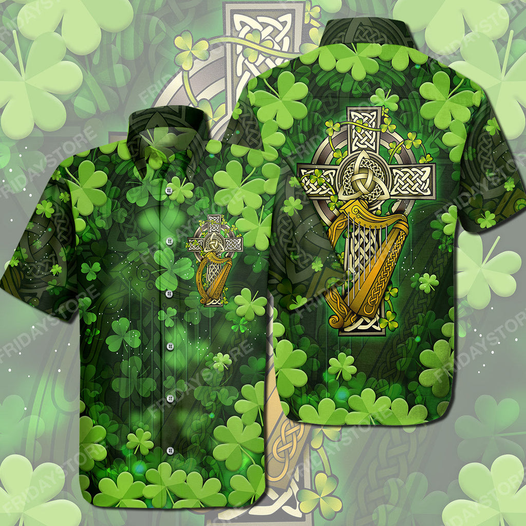 Gifury St Patrick's Day Hawaiian Shirt Irish The Celtic Cross St Patrick's Day Hawaii Tshirt ST. Patrick's Day Aloha Shirt 2022