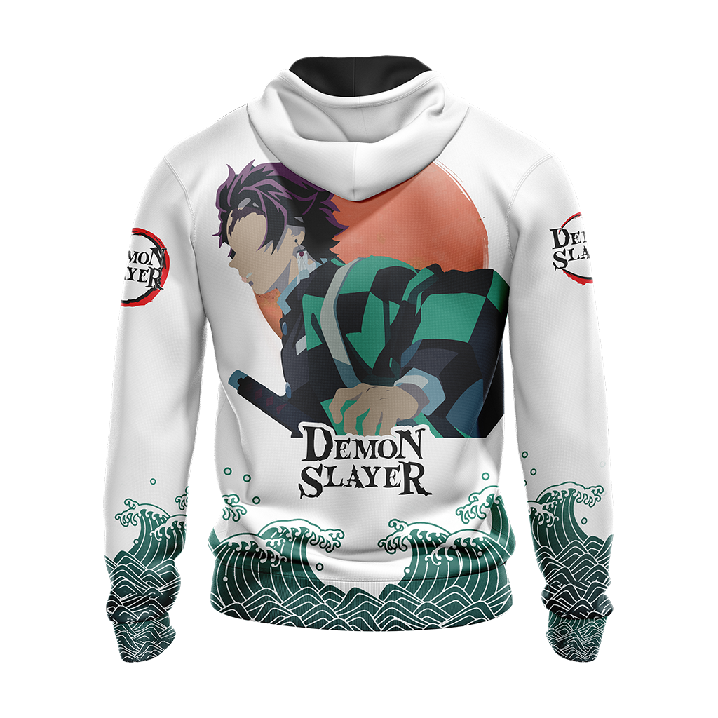  Demon Slayer Hoodie Demon Slayer Tanjirou Kamado Silhouette White Green Hoodie