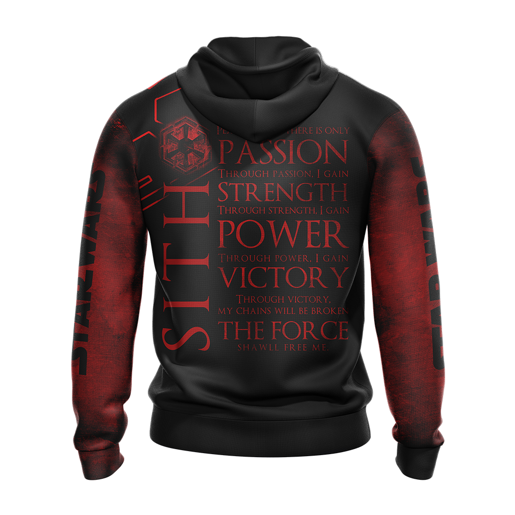  SW Hoodie Sith Code Passion Strength Power Victory The Force Black Red Hoodie Apparel For SW Fan   