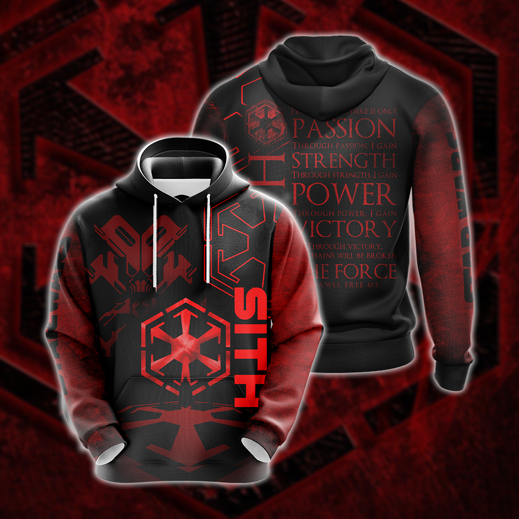  SW Hoodie Sith Code Passion Strength Power Victory The Force Black Red Hoodie Apparel For SW Fan   