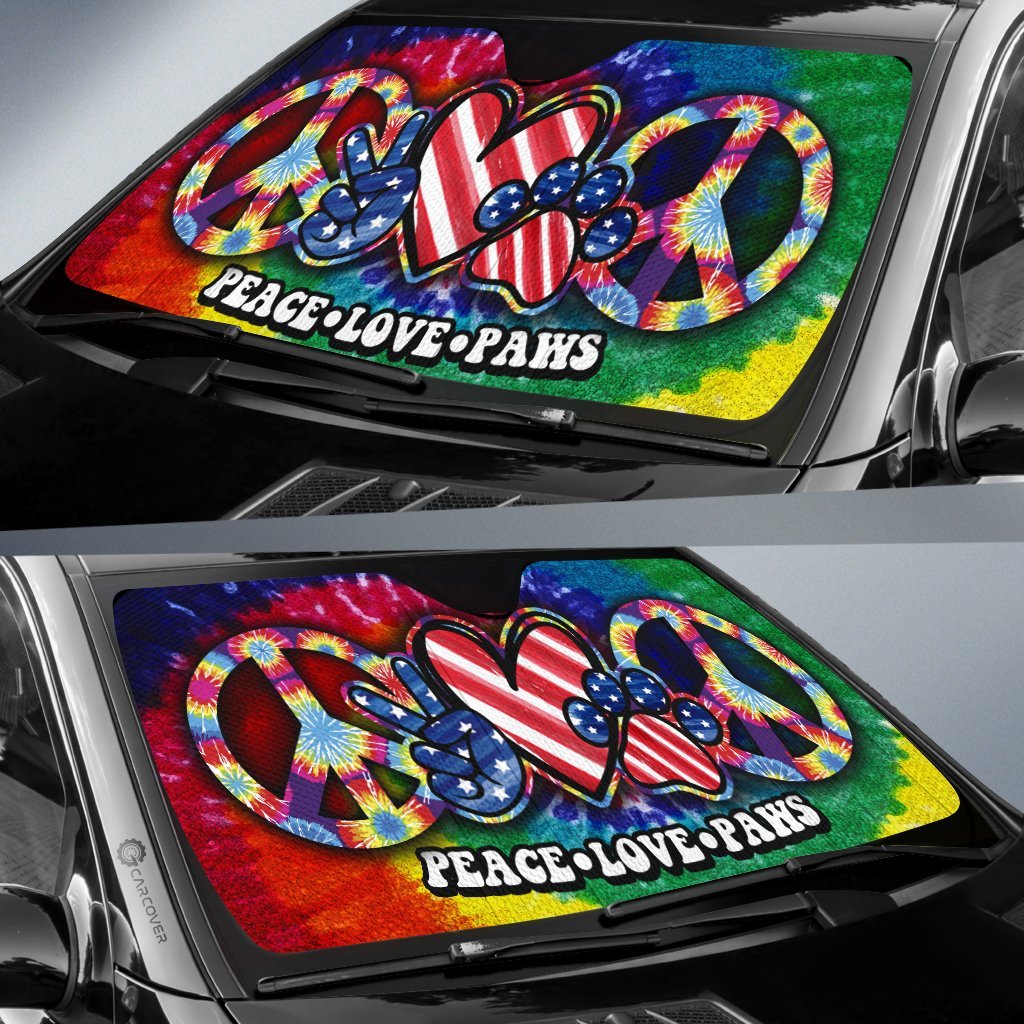  Hippie Car Sun Shade Peace Love Paw Hippie Tie Dye Windshield Sun Shade