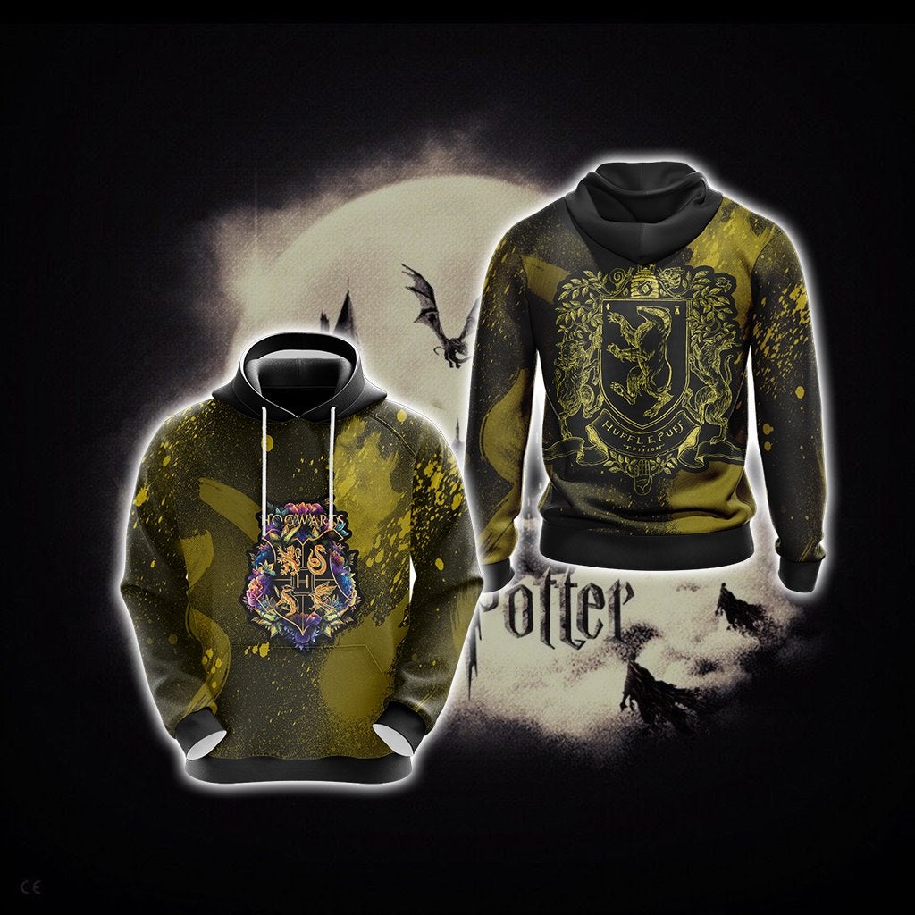 HP Hoodie Hufflepuff House And Hogwarts Emblem Yellow Black Hoodie