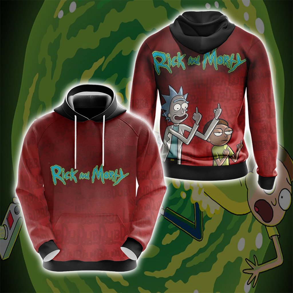  Rick And Morty Hoodie Rick And Morty Ugly Fingers Red Hoodie Apparel For Fan  