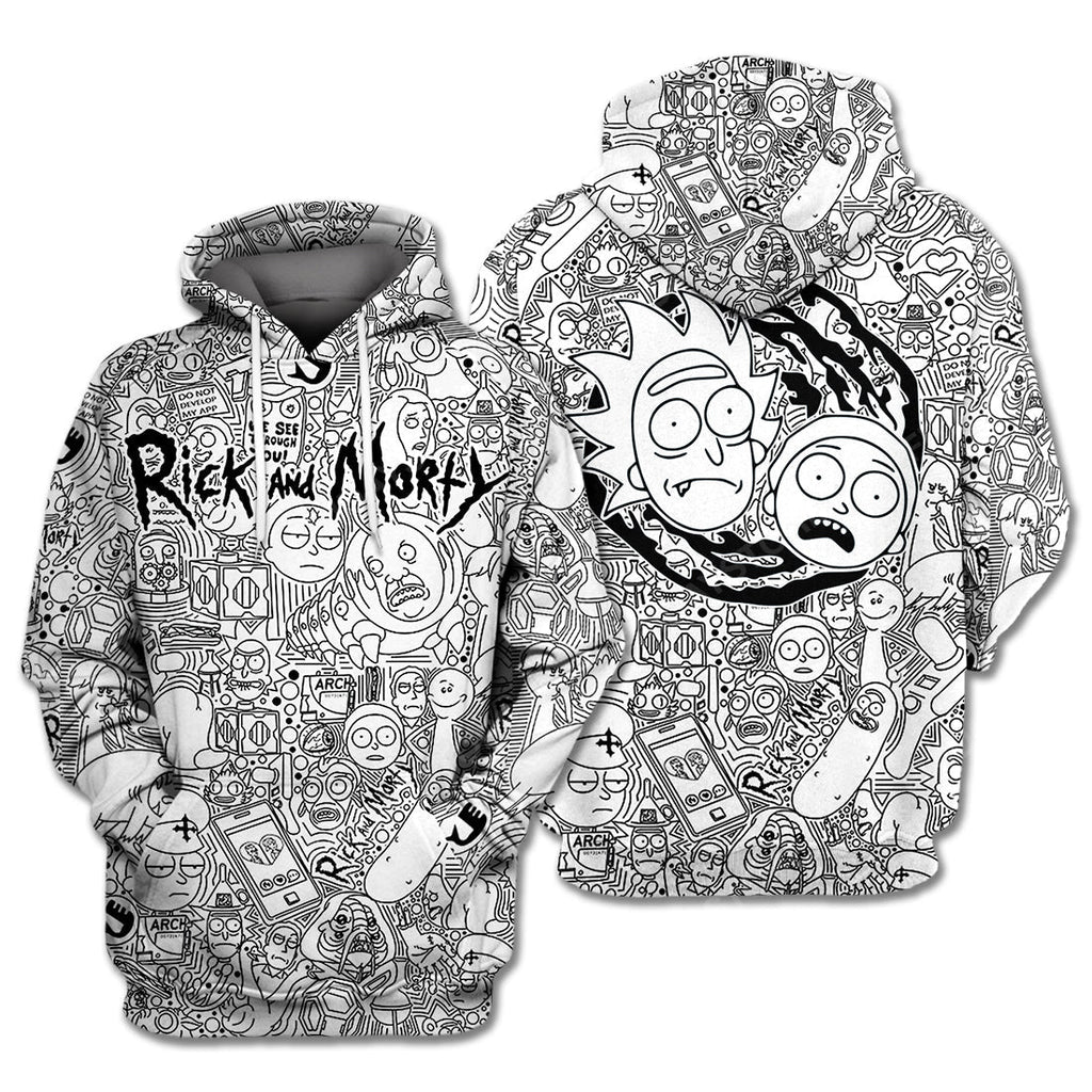  Rick And Morty Hoodie Rick and Morty Doodle Black White Hoodie Apparel   