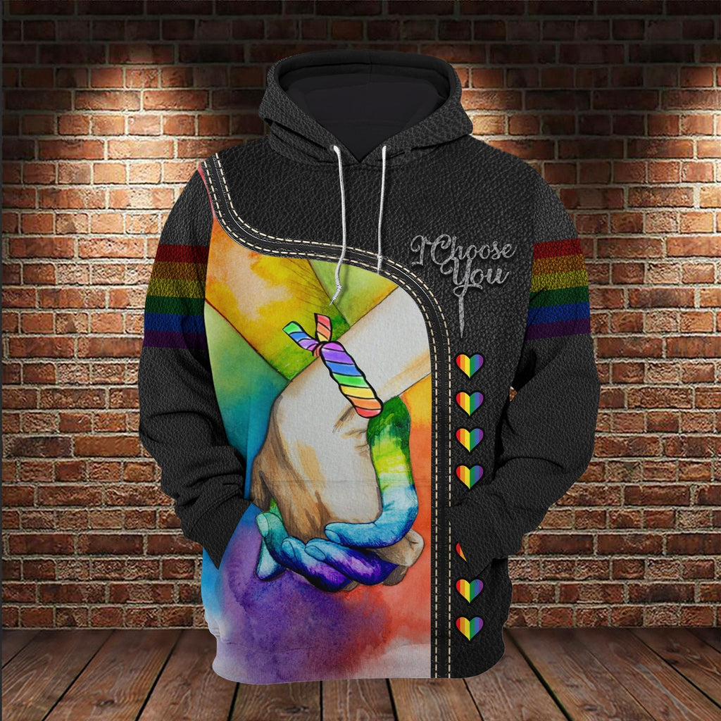  LGBT Pride T-shirt I Choose You Rainbow Holding Hand T-shirt Hoodie Adult Unisex Full Print