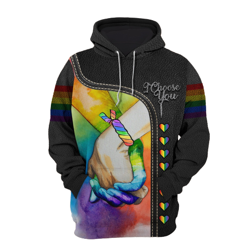  LGBT Pride T-shirt I Choose You Rainbow Holding Hand T-shirt Hoodie Adult Unisex Full Print
