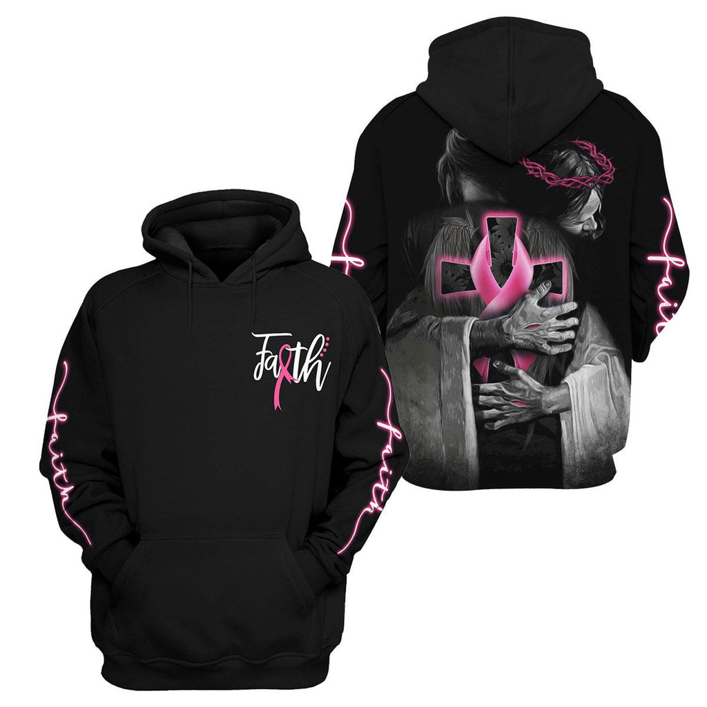 Gifury Breast Cancer T-shirt Breast Cancer Awareness Faith Jesus Hugging In His Arms Black Hoodie Breast Cancer Hoodie 2022