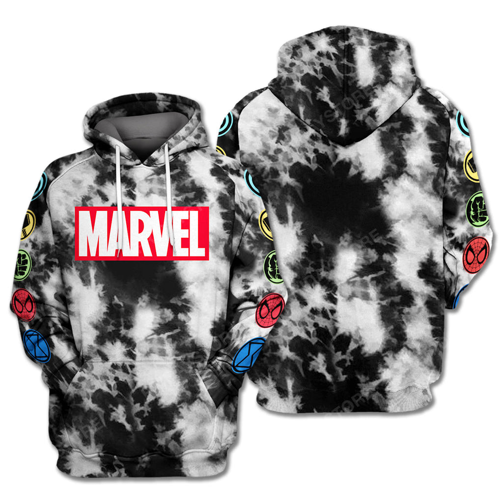 MV T-Shirt MV Super Hero Symbols Tie Dye Black White Hoodie MV Hoodie