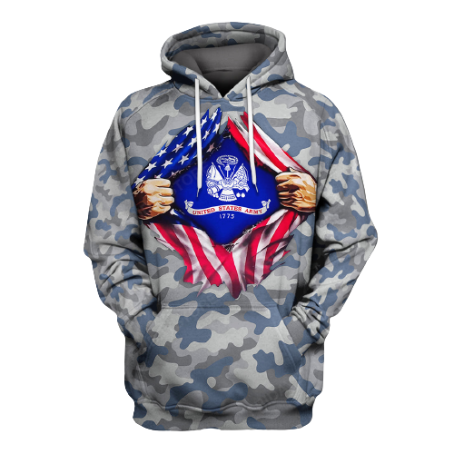 Veteran T-shirt United States Army 1775 Blue Grey Camouflage T-shirt Hoodie Adult Full Print