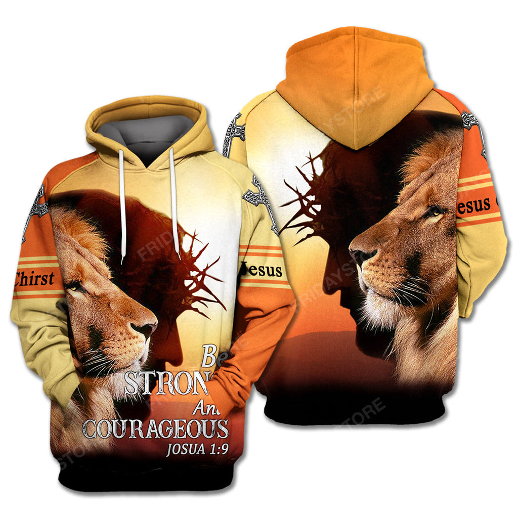 Jesus Shirt Be Strong And Courageous Joshua 1:9 Lion Orange T-shirt Hoodie Adult Full Print