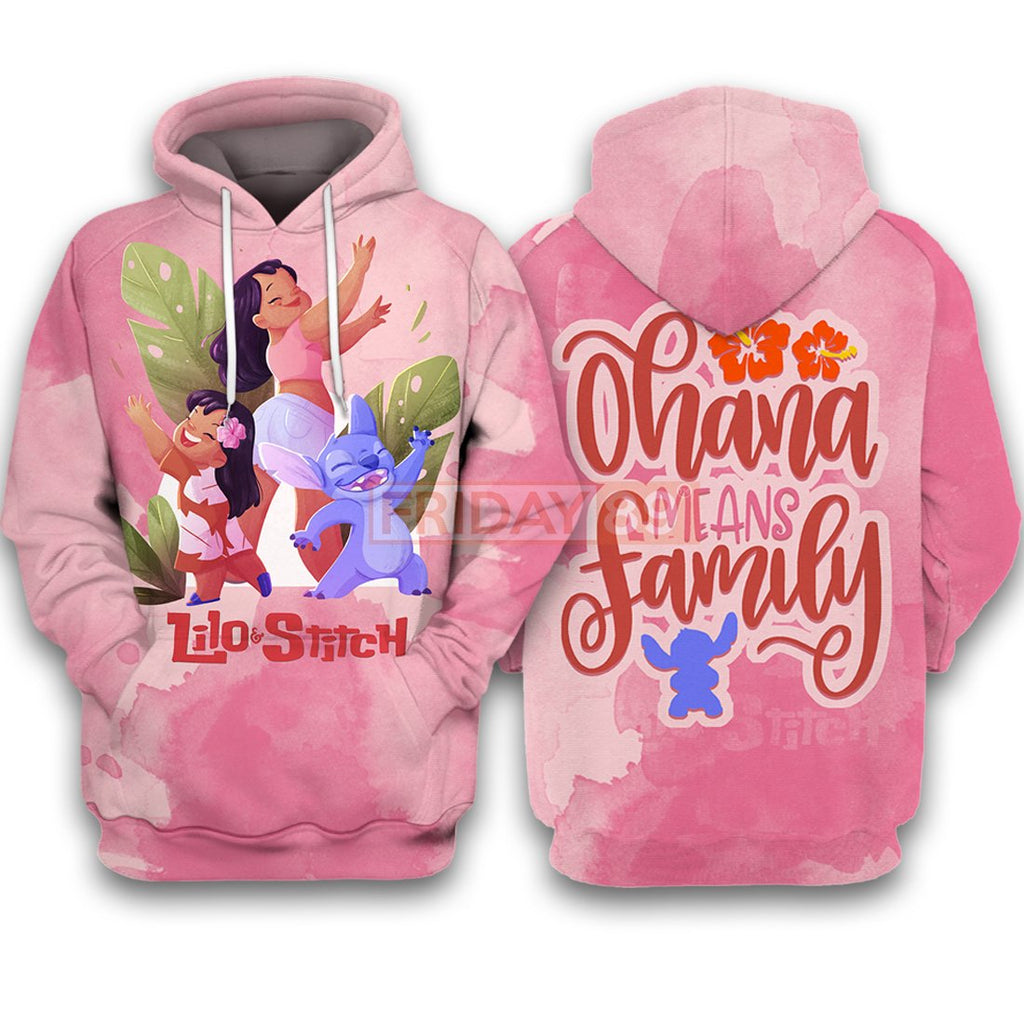  Lilo & Stitch T-shirt Ohana Means Family Pink T-shirt Hoodie 
