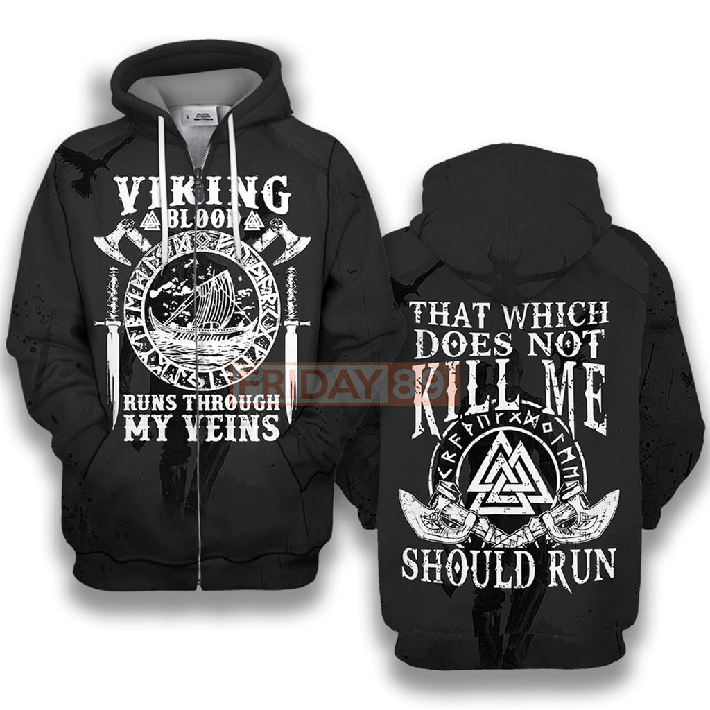 Viking T-shirt 3D Print Viking Blood Runs Through My Veins T-shirt Hoodie Adult Full Print
