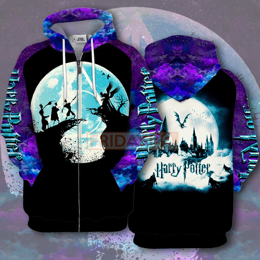 HP Deathly Hallows Full Moon Night 3D Print Hoodie T-shirt