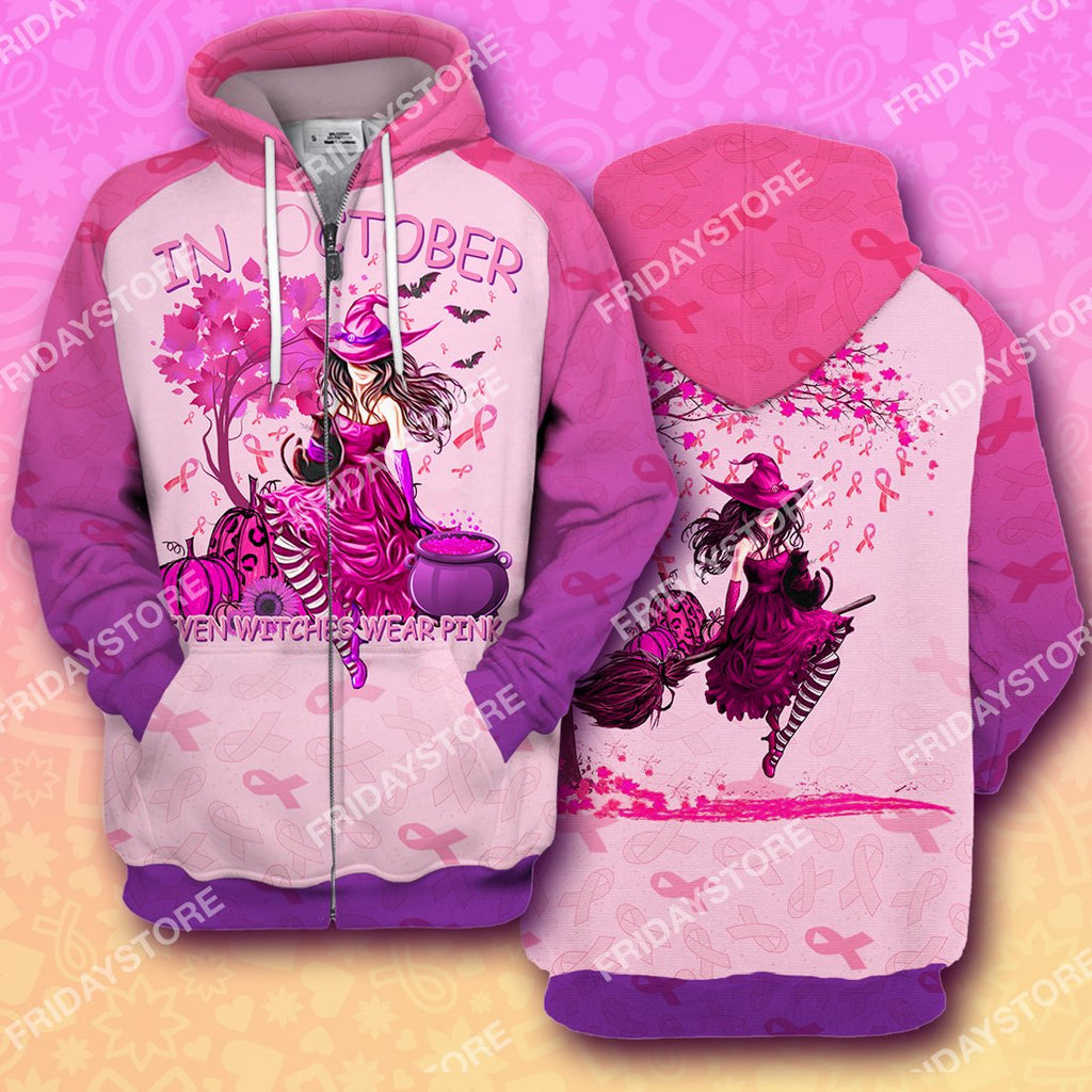 Gifury Breast Cancer Hoodie In October Even Witches Wear Pink - Breast Cancer T-shirt Breast Cancer Shirt 2022