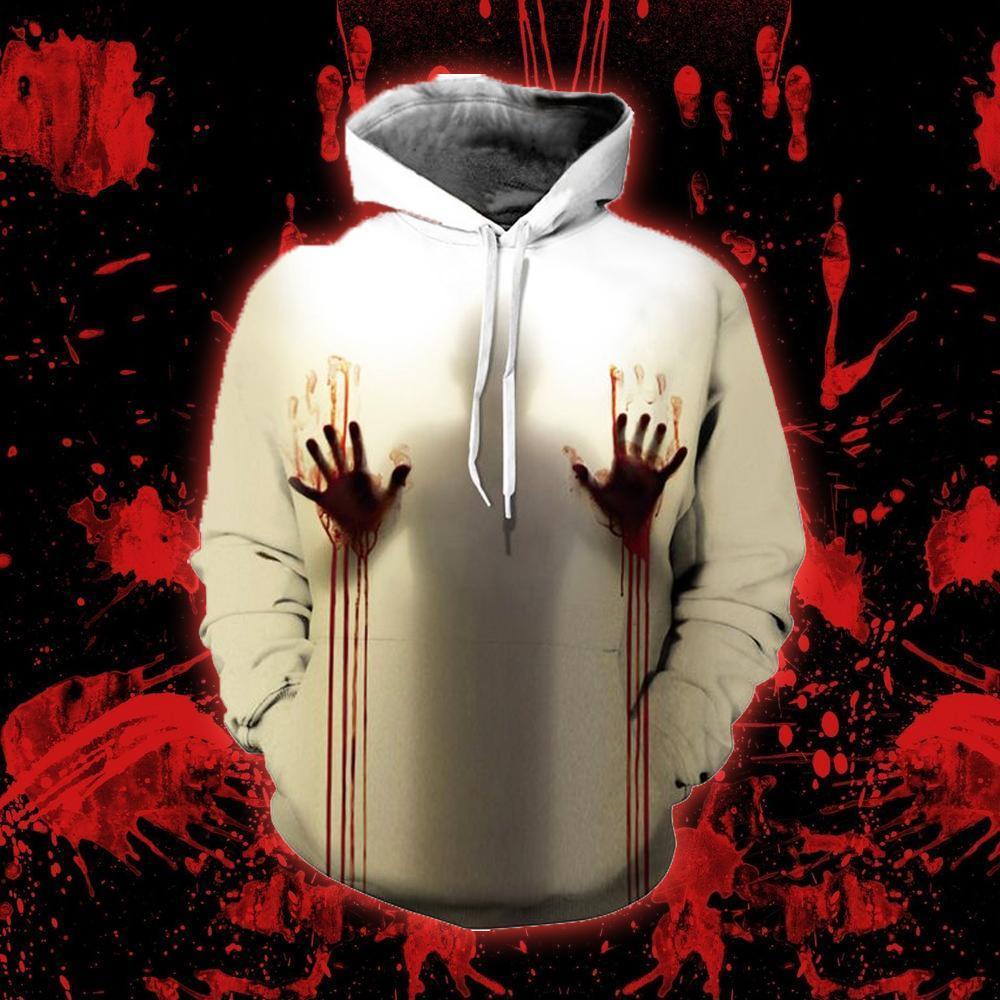 Gifury Halloween Hoodie Halloween Apparel Scary Bloody Hands Through Glass White Hoodie 2022