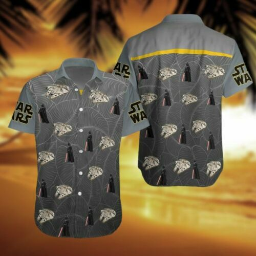  SW Hawaii Shirt Darth Vader Millennium Falcon Grey Hawaiian Shirt Aloha Shirt