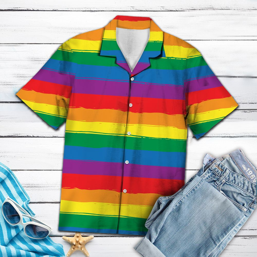 LGBT Hawaiian Shirt Rainbow Multicolor Striped Hawaii Aloha Shirt