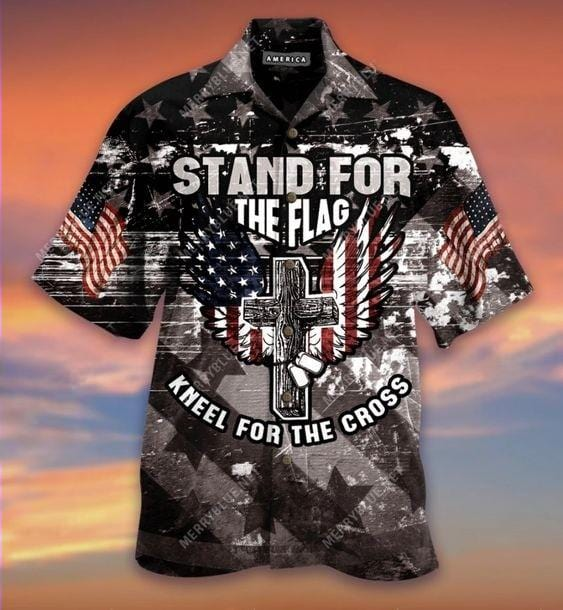 Veteran Aloha Shirts American Flag Cross Stand For The Flag Hawaiian Shirt Unisex Full Size