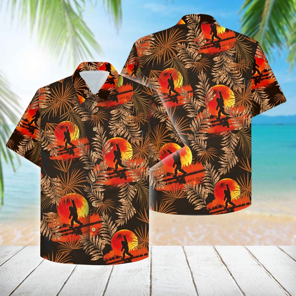 Bigfoot Hawaii Shirt Bigfoot Sunset Hawaiian Shirt Orange Adult Full Print Aloha Shirt