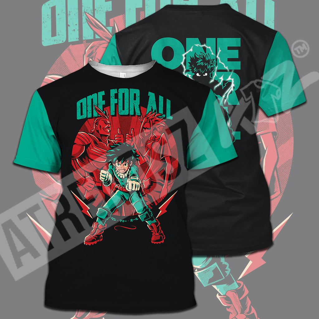  My Hero Academia T-shirt All Might Midoriya Izuku One For All Green Black T-shirt Hoodie  