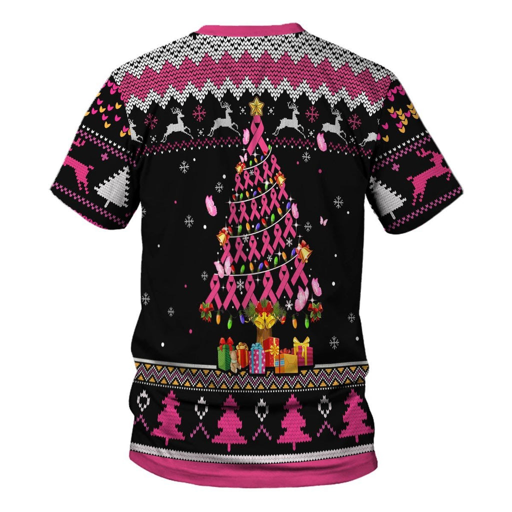 Gifury Breast Cancer T-shirt Breast Cancer Ribbon Christmas Tree Christmas Pattern Black Pink Hoodie Breast Cancer Hoodie  2022