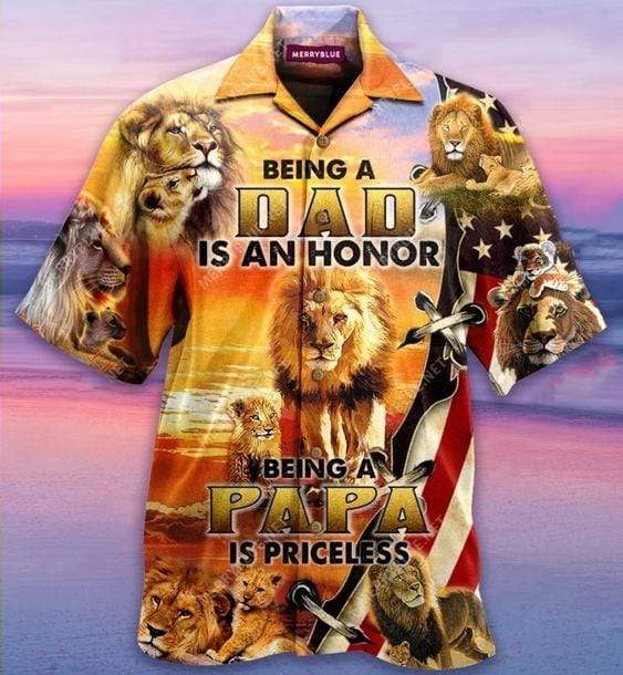 Gifury Father's Day Gift Father Hawaii Shirt Lion Being A Dad Is An Honor Being A Papa Hawaiian Shirt Father Aloha Shirts 2022