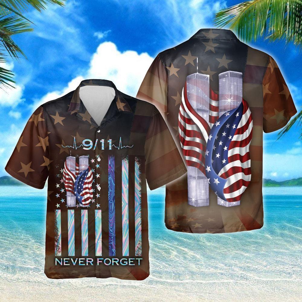 Gifury Patriot Day Hawaiian Shirt September 11th Never Forget American Flag Brown Hawaii Aloha Shirt September 11th Hawaii Shirt Patriot Day Apparel 2022