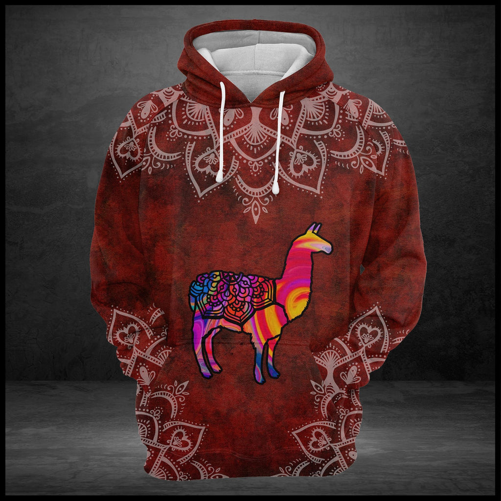 Llama Hoodie Rainbow Llama Mandala Red Hoodie