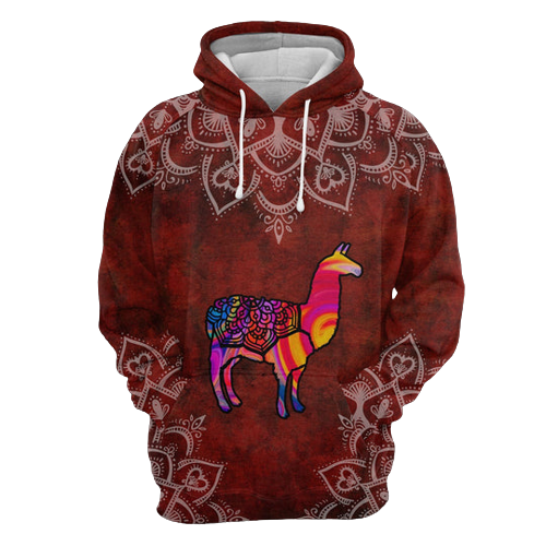 Llama Hoodie Rainbow Llama Mandala Red Hoodie