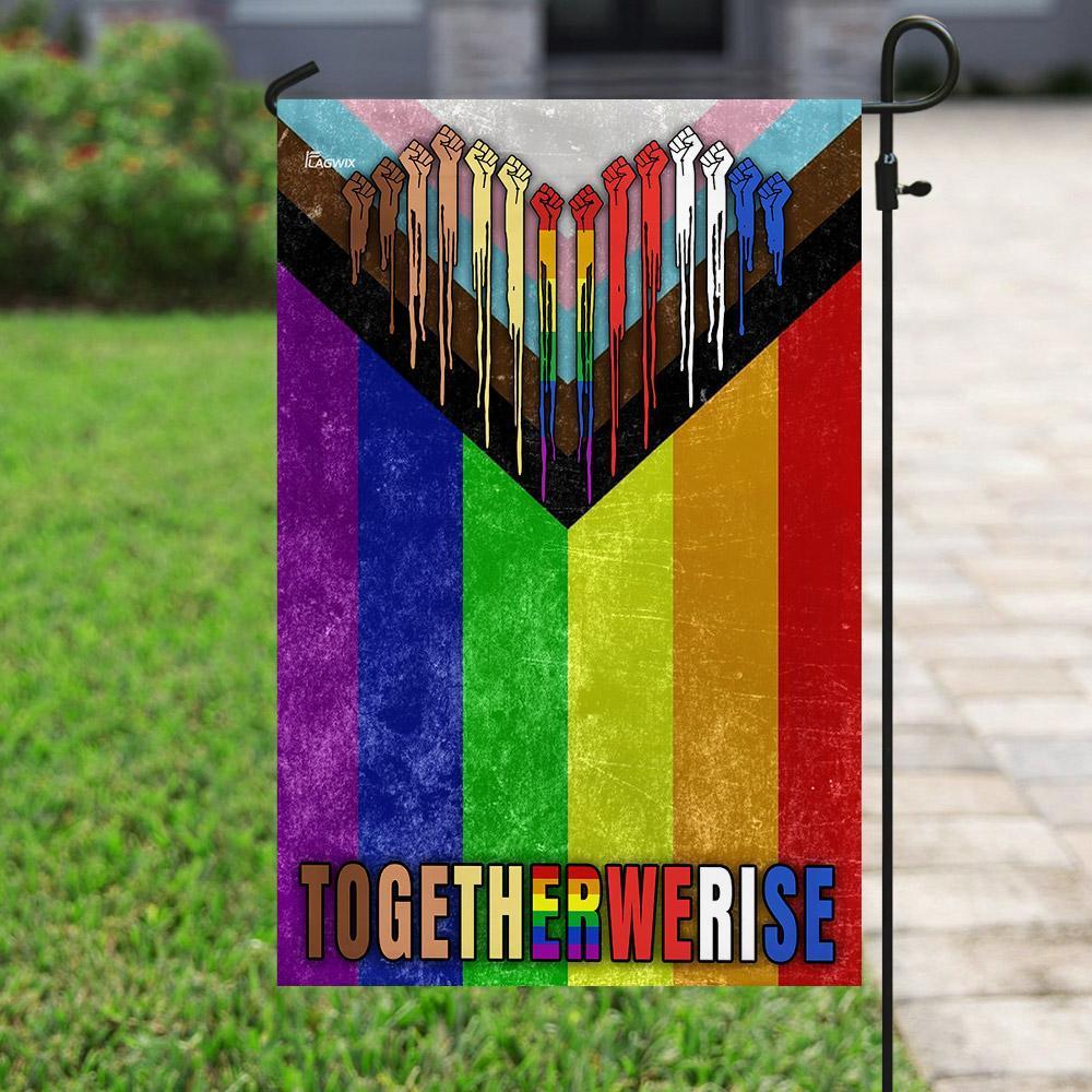 LGBT Melanin Flags Together We Rise LGBT Pride Melanin Garden And House Flag