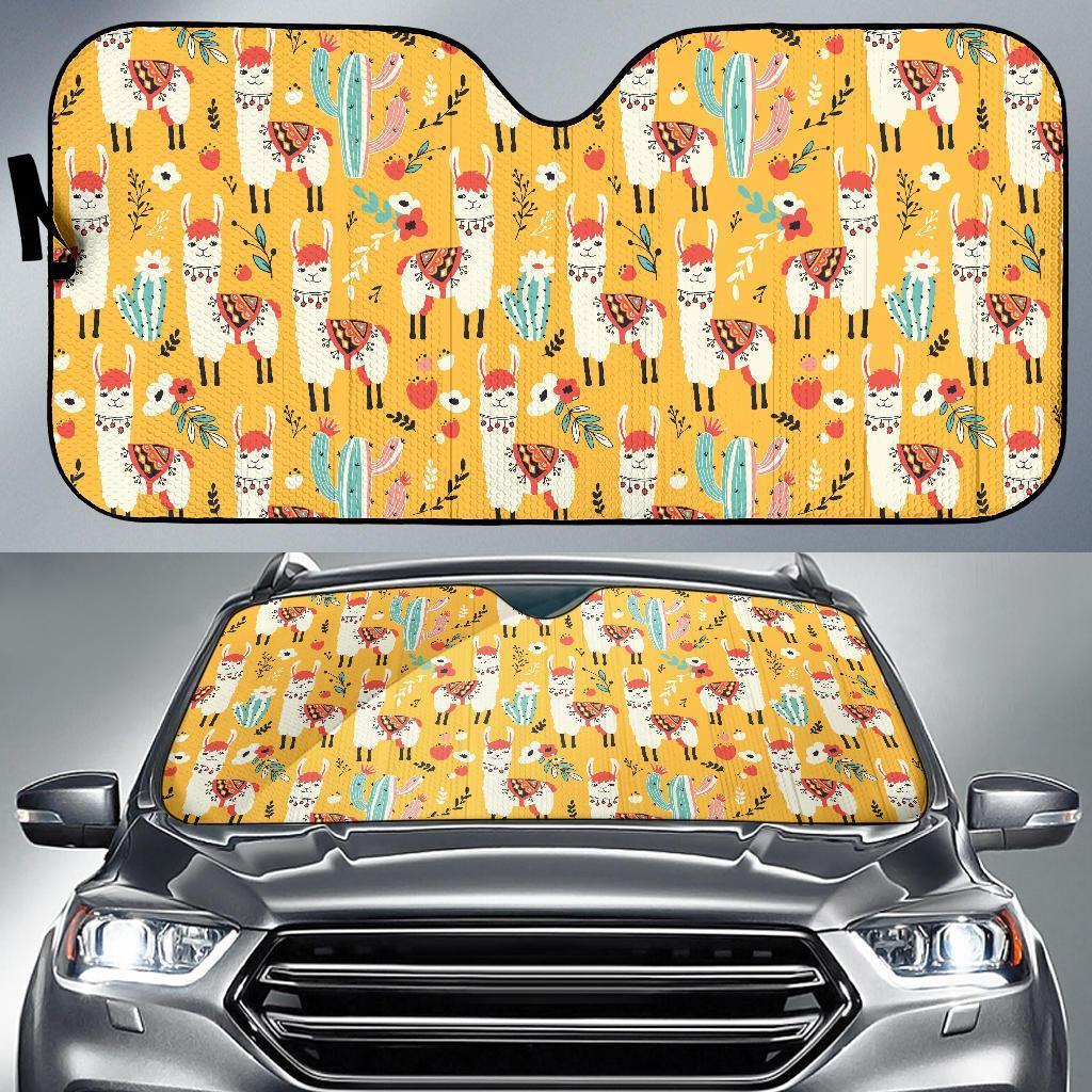 Llama Windshield Sun Shade Llama And Cactus Pattern Yellow Car Sun Shade