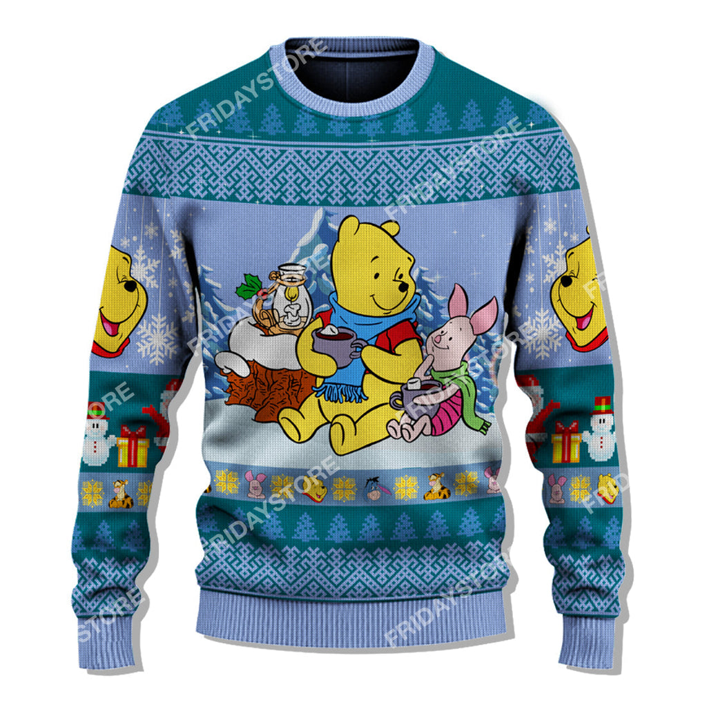  DN WTP Sweater Pooh And Piglet Hot Cocoa Christmas Ugly Sweater Cute High Quality DN WTP Ugly Sweater