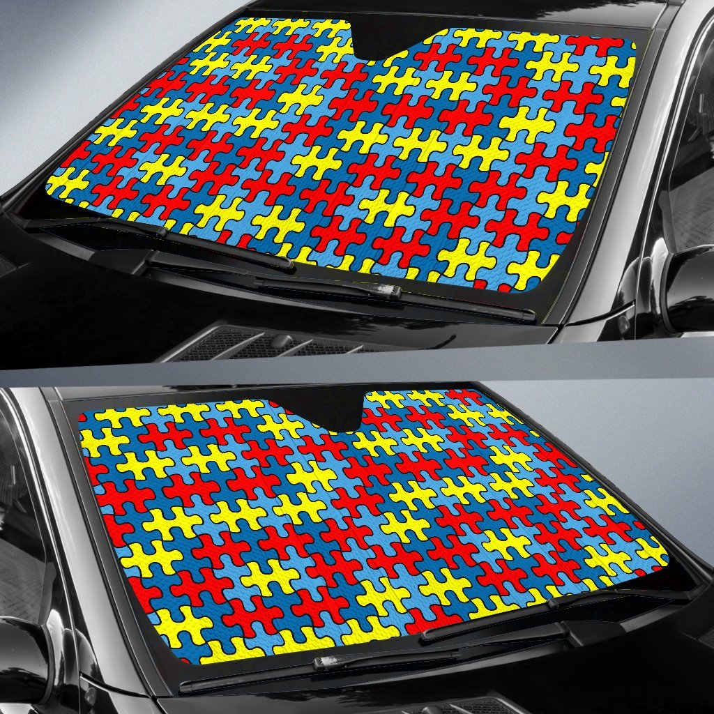  Autism Windshield Sun Shade Autism Puzzle Pieces Red Blue Yellow Car Sun Shade
