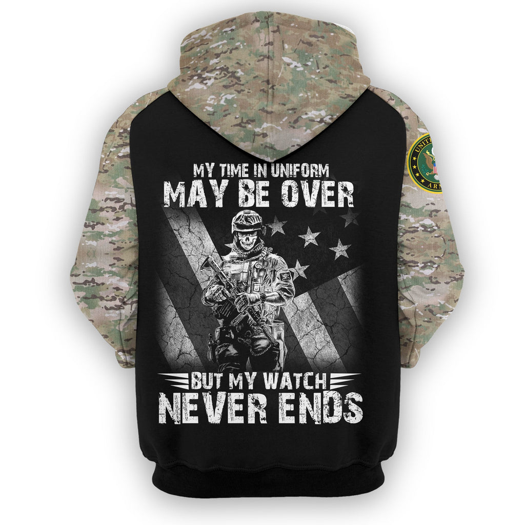 US Army Veteran Hoodie My Time In Uniform May Be Over My Watch Never Ends Camo Hoodie Apparel