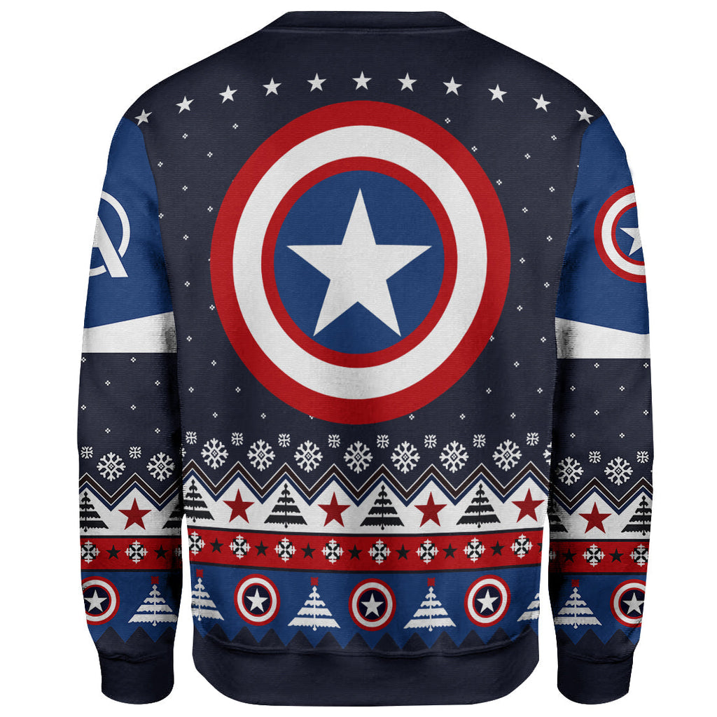 MV Christmas Ugly Sweater Captain American Christmas Pattern Blue Red White Sweater
