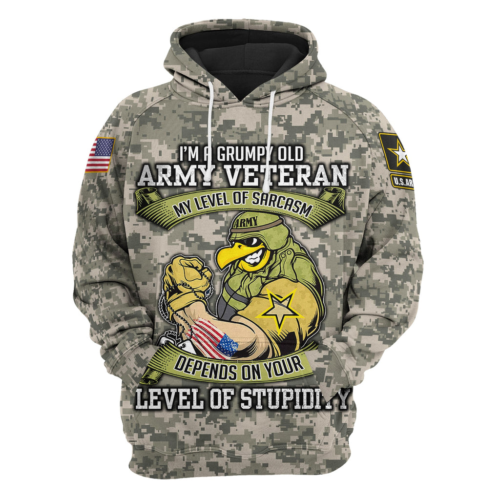 US Army Veteran Hoodie Grumpy Old Veteran My Level Of Sarcasm Hoodie Apparel Adult Full Size