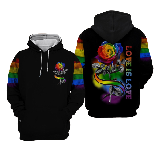  LGBT T-shirt Rainbow LGBT Rose Love Is Love T-shirt Hoodie Adult Unisex Full Print