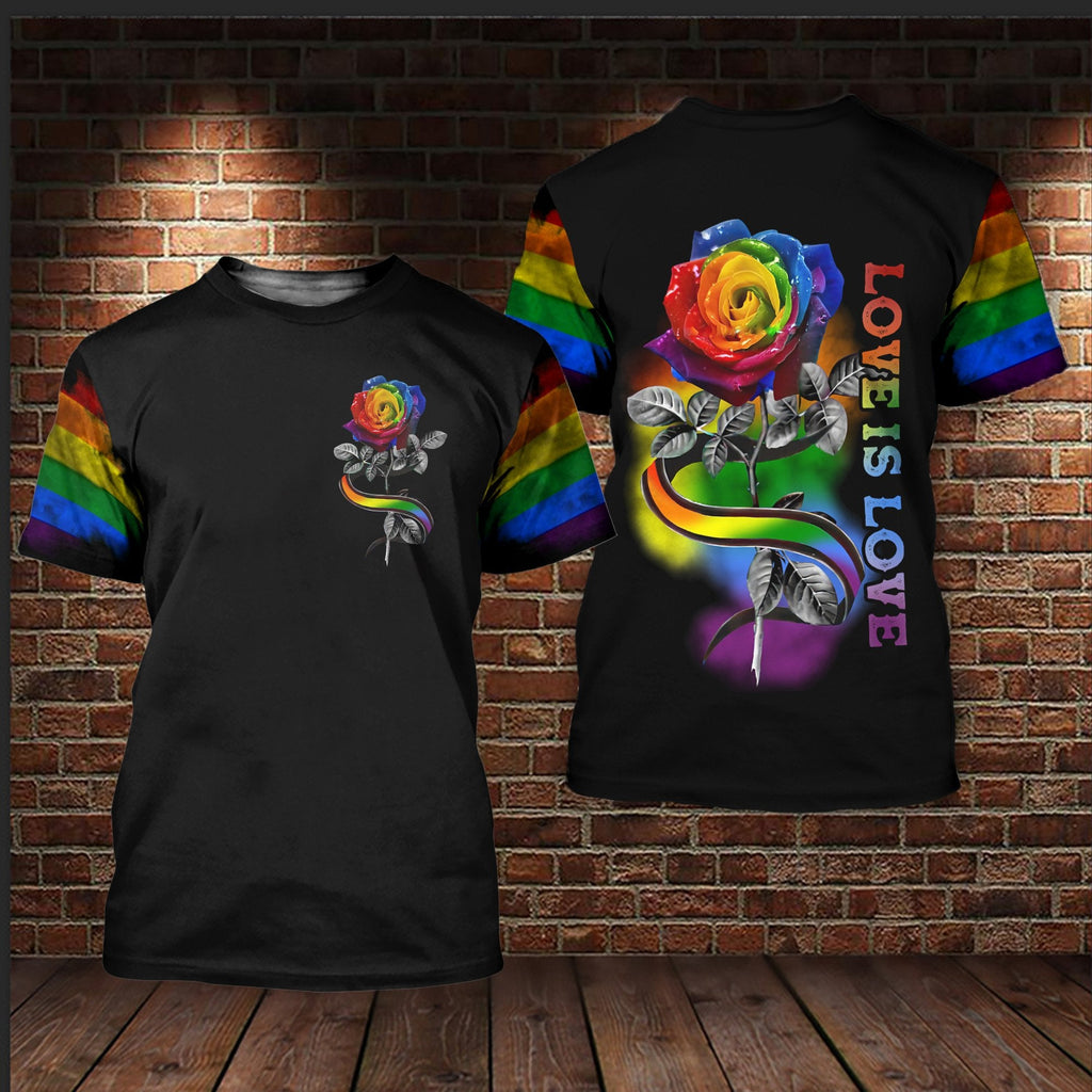  LGBT T-shirt Rainbow LGBT Rose Love Is Love T-shirt Hoodie Adult Unisex Full Print