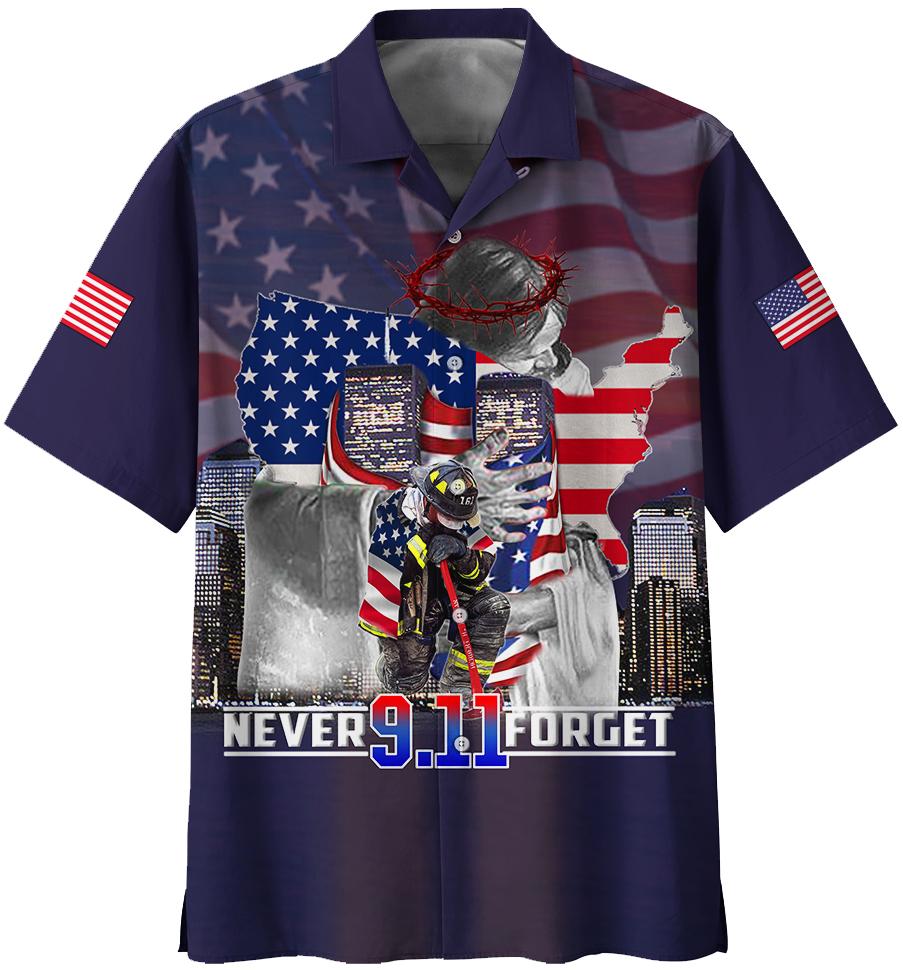 Gifury Patriot Day Hawaiian Shirt 9.11 Never Forget Firefighter In The God's Arm Blue Hawaii Aloha Shirt September 11th Hawaii Shirt Patriot Day Apparel 2022