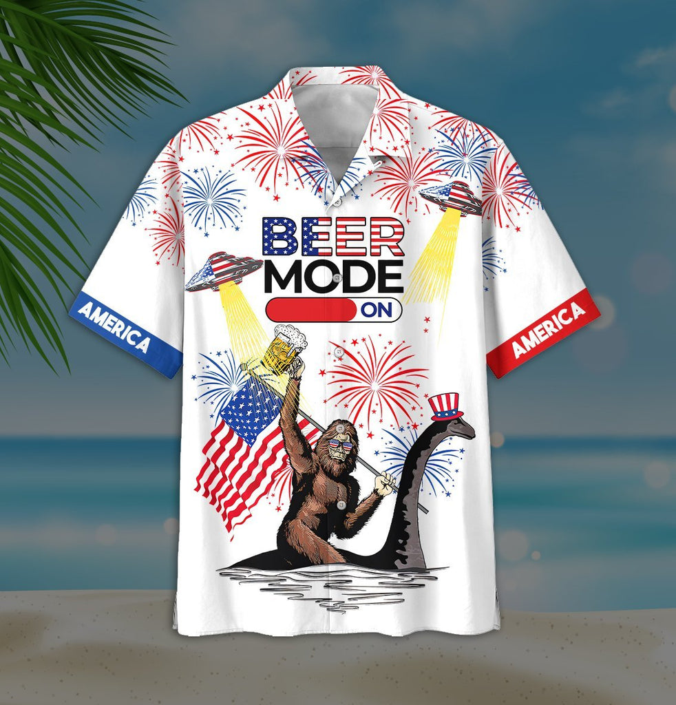Gifury Beer Hawaiian Shirt Beer Mode On Bigfoot Loch Ness Monster Fireworks White Hawaii Shirt Beer Aloha Shirt 2022